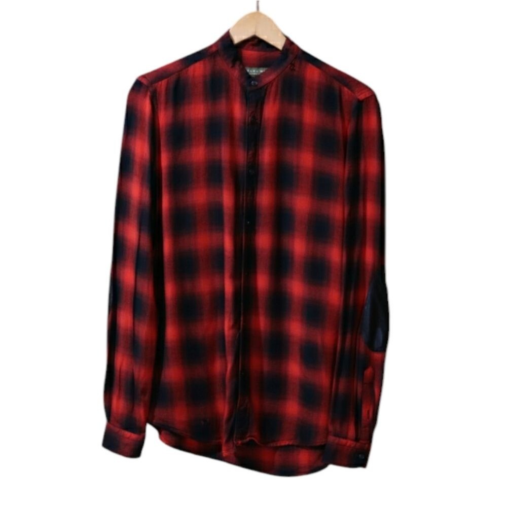 Zara Man Red and Black Casual Button Down Shirt Plaid Medium
